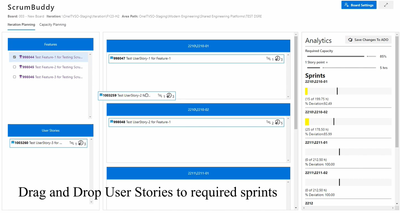 Drag and drop user stories